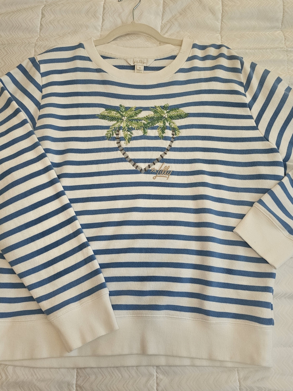 Lilly Pulitzer Blue & White Striped Palm Heart Sweatshirt - Picture 3 of 6